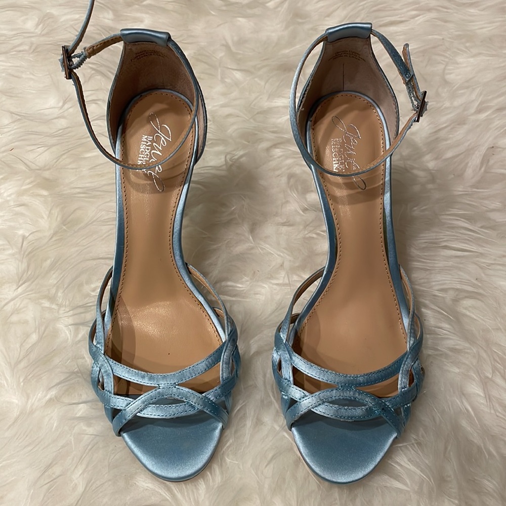 Bagdley Mischka heels baby blue satin